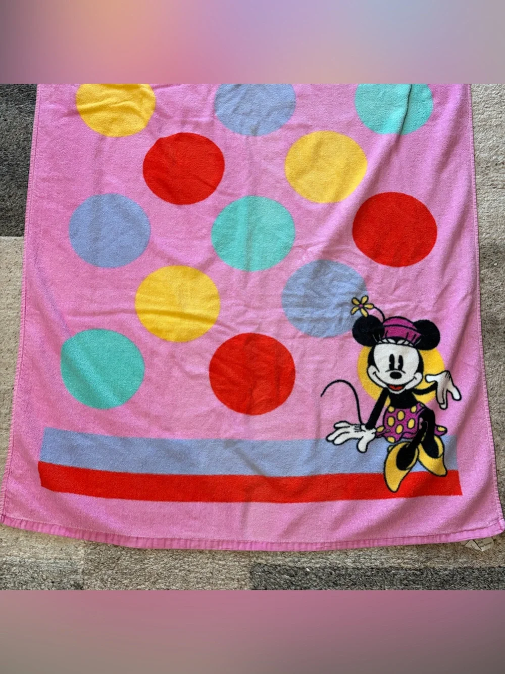 Vintage 80s 90s Disney Minnie Mouse Polka Dot Beach Towel Retro Jay Franco Pink